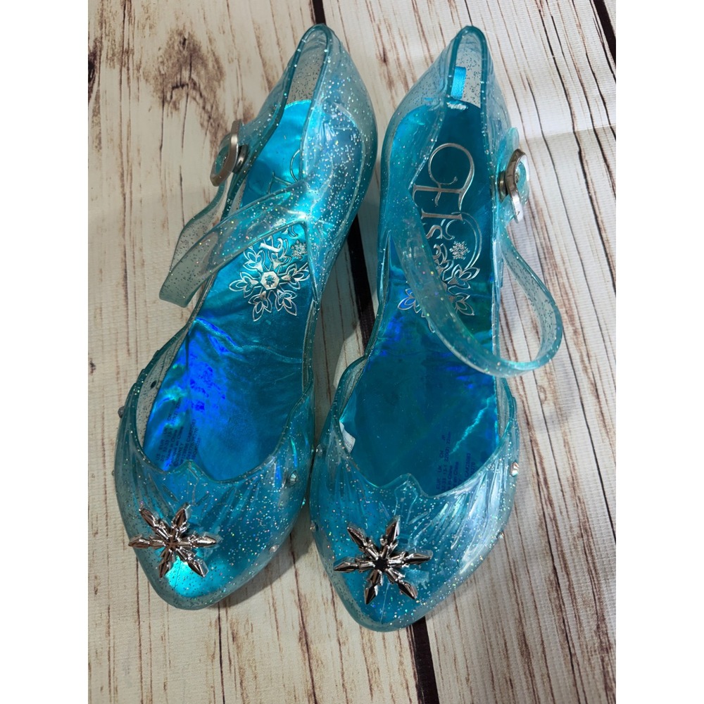 Disney Frozen Elsa Jelly Shoes Blue Glitter Snowflake Dress Up Heels Size 2/3
